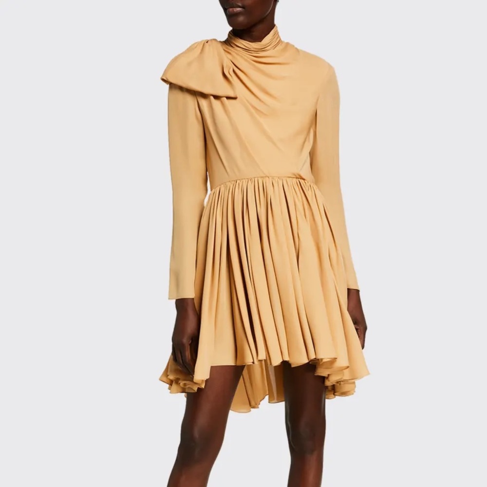 KHAITE Constance Gathered Silk Fit-&-Flare high low Dress